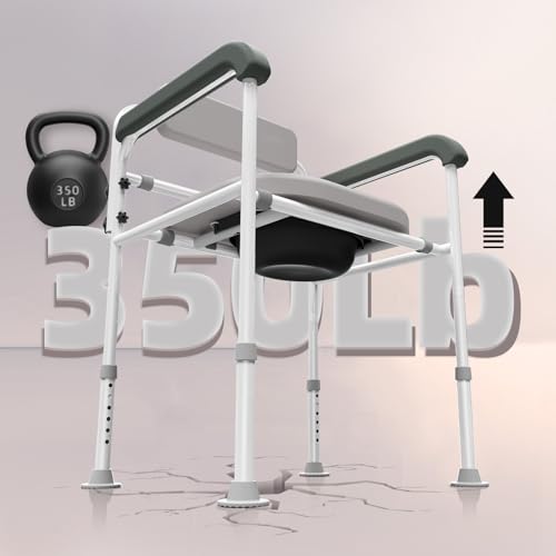 Adjustable Medical Bedside Commode Chair with Padded Backrest, Drop Arm Support, Height Adjustable White by SeatYuPro - Image 4