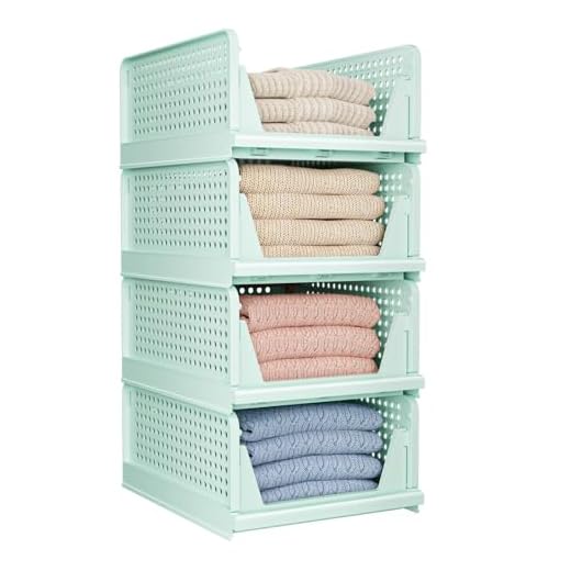 CTSNSLH Paquete de 4 organizadores plegables para armario, caja de almacenamiento de plástico, cesta de almacenamiento de plástico apilable, organizadores de cajones para ropa (verde)