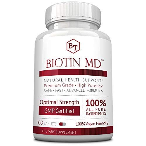 Biotin MD – Extra Strength Pure Biotin 10,000mcg for Improved Hair, Skin and Nail Health; 60 Vegan Tablets; Made in USA
