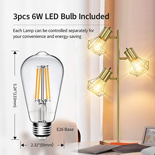 Boostarea Industrial Floor Lamp,Standing Lamp,Farmhouse Tree Floor Lamp With 3Pcs 6W Edison Bulbs,Free Adjustable Cage Heads,Independent Control,Floor Lamp For Living Room,Bedroom,Rustic Home #TOP3
