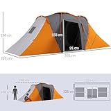 Outsunny 4-6 Man Tunnel Tent with 2 Bedroom and Living Area, Large Camping Tent, 2000mm Waterproof, Portable with Bag, for Fishing Hiking Festival, Grey and Orange - Image 7