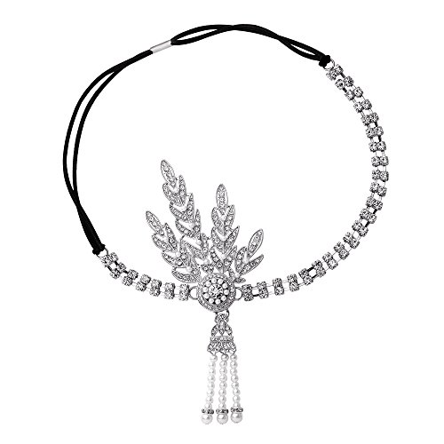 BABEYOND 1920's Flapper Headband Great Gatsby Inspired Headpiece 1920s Flapper Gatsby Accessories Art Deco Hair Accessories Headband (Silver)