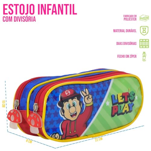 Kit Escolar Infantil 3 Peças, Mochila com Rodinhas, Lancheira Térmica e Estojo, P/Meninos com Estamp
