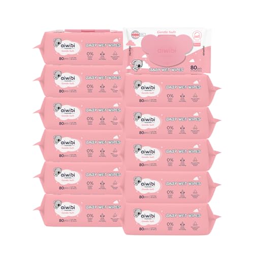 AIWIBI Gentle Soft Baby Wipes, 960 Count (12 Packs), 99% Purified Water Sensitive Wipes with Aloe Vera & Tea Tree Oil, Ultra Soft Newborn Diaper Wipes, Alcohol & Paraben Free, Strawberry Scent