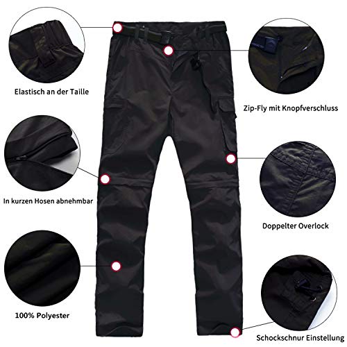 FLYGAGA Kinder Outdoorhose Wanderhose Zip Off Hose abnehmbare hosebeine Shorts Trekkinghose Unisex Jugend Mädchen Sommer mit Gürtel Schnelltrocknend Atmungsaktiv,Schwarz,L