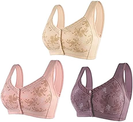 KONTAL Glamorette - Cotton Front Closure Bra, Bra snap Front, Womens Bras Front Closure for Women No Underwire (3PCS,36/80)