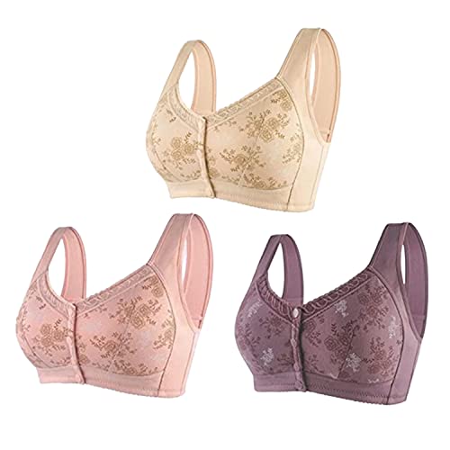 Kontal Glamorette - Cotton Front Closure Bra, Bra Snap Front, Womens Bras Front Closure For Women No Underwire (3Pcs,36/80) #TOP18
