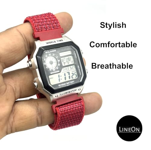 Image of Lineon 18mm Woven Nylon Velcro Breathable Watch strap Cut Pattern Specially Compatible With CASIO Royale ae1200, DW-291H, F-91W, F91W, AE-1400wh, A168WA, SGW-300, W-218H, AE-1000w, A158wa kailash with Tool