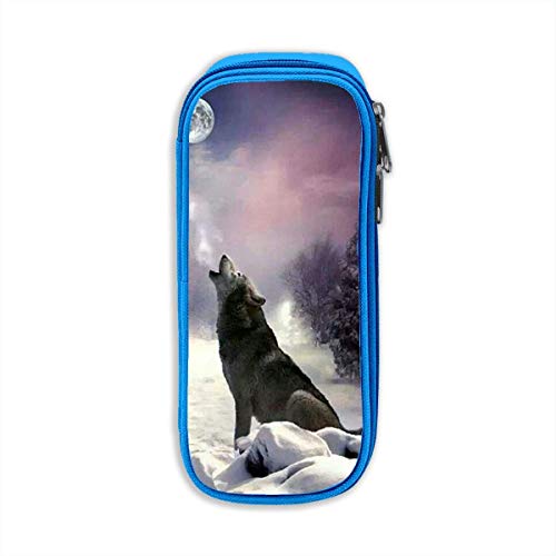 Preisvergleich Produktbild Wolf Crying Pencil Pen Case Beuteltasche Student Stationery Office Kosmetische Schminktasche Aufbewahrung Blau