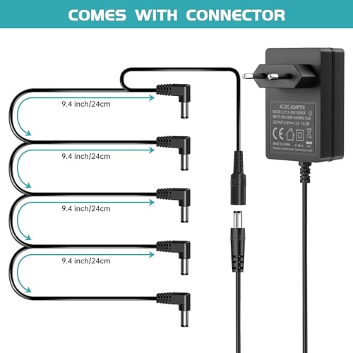 9V Netzteil, Netzadapter 9V 1,5A 1A Tip Negative Kompatibel mit BOSS Effektpedal Casio Keyboard Donner Roland Musical Instrumente Distortion PSA -120S, mit 5-Wege-Daisy-Chain-Kabel