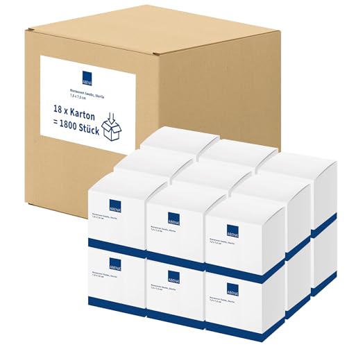 ABENA Sterile Kompressen 7,5x7,5 cm, Steril, Vlieskompressen, Mullkompressen, 1800 Stück, ULTRASOFT Wundauflagen, 4-lagig, Verpackt 2 Stück, Nicht gewebt, Saugfähig, Weich, (1 Karton = 18 x 100 Stück)