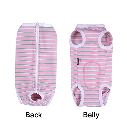 Image of Puppy Striped Recovery Suit for Female Male Dogs Cats,Zip Up Dog Onesie Recovery Shirt Abdominal Wounds,Professional Spay Neuter Dog Pet Bodysuit After Surgery Wear Anti Licking Wounds