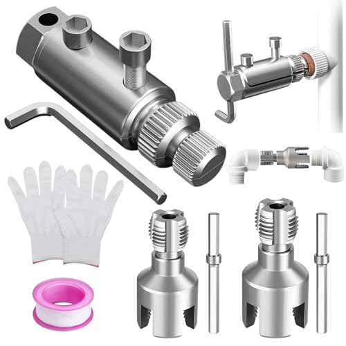 PVC Rohrgewindeschneider Set,2-in-1 Rohrgewindeschneidwerkzeug,für 1/2 & 3/4 Wasserrohre, Gewindeausdreher für Gebrochene Ventile, Schraubenausdreher Werkzeug zum Ausdrehen von Gewinden