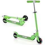 KOMFOTTEU Patinete para Niños, Patinete Infantil con 2 Ruedas LED y Freno, Monopatín Plegable con 3 Alturas Ajustables, Scooter de Aluminio con Carga 50 kg, para Niños (Sin Soporte y Correa, Verde)