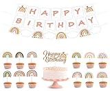48Pcs Boho Rainbow Party Decorations Boho Table Rainbow Cupcake Toppers Decor Bohemian Party Cake De