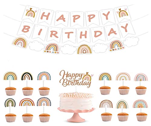 48Pcs Boho Rainbow Party Decorations Boho Table Rainbow Cupcake Toppers Decor Bohemian Party Cake Decoration Set For Anniversary Birthday Party Decoration Supplies #TOP4