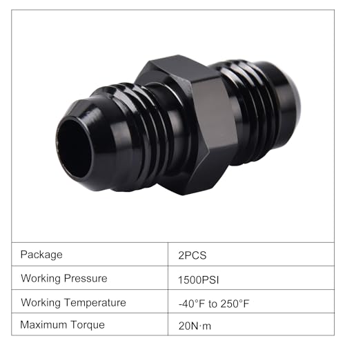 EVIL ENERGY 6AN Male to Male Flare Coupler Union Straight Fuel Hose Adapter Fitting Black 2PCS - Image 4