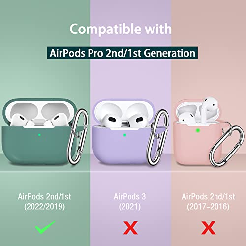 R-Fun Airpods Pro 2Nd/1St Generation Case Cover With Keychain, Full Protective Silicone Skin Accessories For Women Men With Apple Airpods Pro 2022/2019 Charging Case,Front Led Visible-Pine Green #TOP4