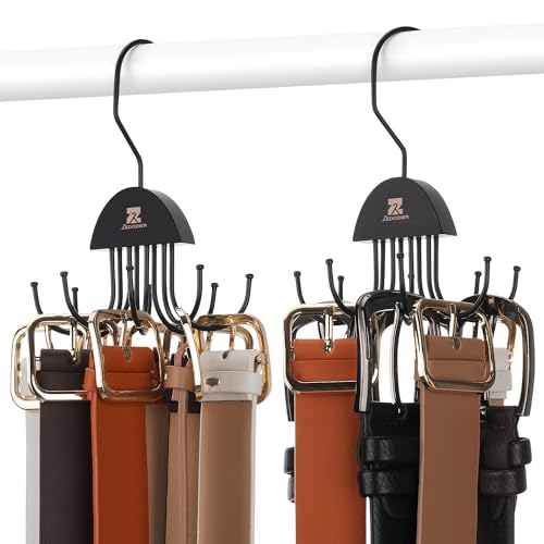 ZEDODIER 2 Pack Belt Hanger Rotatable Belt Organizer, Space Saving Belt Rack with 16 Adjustable Hooks for Closet Organizers and Storage, Sturdy Belt Holder Storage, Black