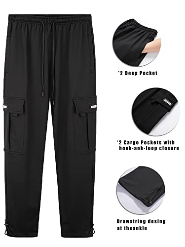 Men's Cargo Sweatpants Loose Fit Pants Joggers for Men with Pockets, Open Bottom Drawstring4