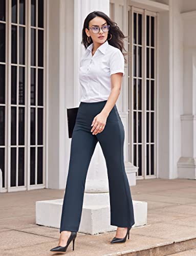 Houmous Women's Bootcut Dress Yoga Pants With Pockets High Waist Stretch Casual Pull On Work Pants For Office Business(Bluegrey, M) #TOP3