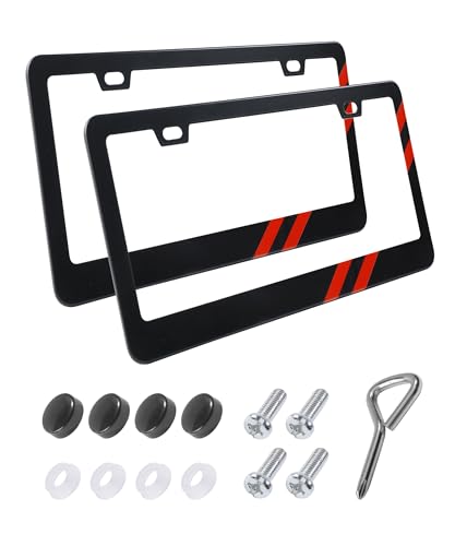 SCUARI License Plate Frames Car Accessories Matte Black License Plate Holder Rust Rattle Proof Aluminum Holder with Screws mounting Kit Universal Car Tag Frame Suitable for Most Cars SUVs (B-2PCS)