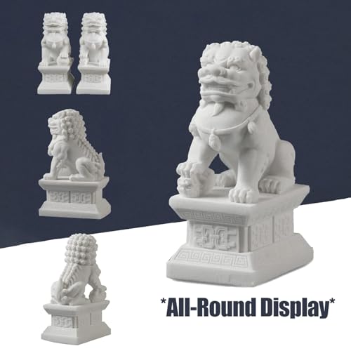 Estatuas Fu Dogs pequeñas de mármol jade blanco miniatura 3