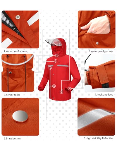 Image of iCreek Rain Suit Waterproof Jacket and Pants Hi Vis Raincoat for Men and Women Reflective Outdoor for All-Sport Work