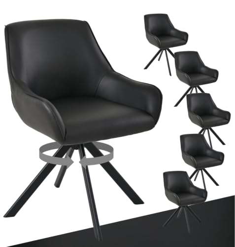 Image of Set of 6 Chairs 360 Degree Rotating Legs Stylish, Modern, Elegant & Comfortable PU Leather Arms Chairs for Dinning Living Hotel Cafe (6 Chairs) (Black Set of 6)