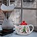 PATKAW Ceramic Christmas Teapot with Infuser, Loose Leaf, 96 oz, Red Lid