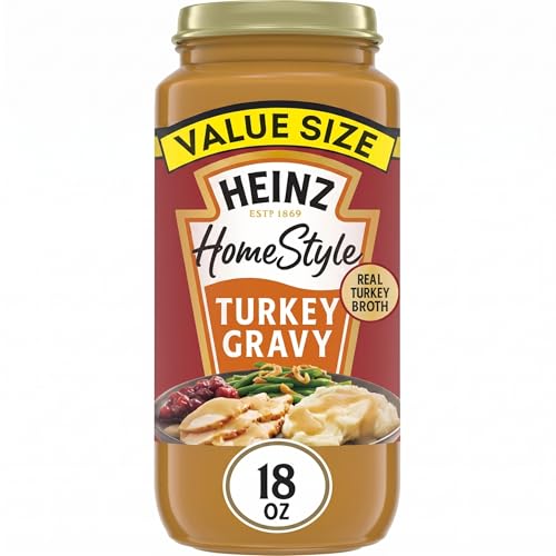 Image of Heinz HomeStyle Turkey Gravy, Classic Savory Flavor, Meal Enhancer No Artificial Preservatives Thick Creamy Texture for Mashed Potatoes Meat, 18 Ounce (Pack of 12)