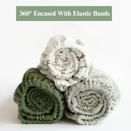 Coreeky 3 Pack Muslin Changing Pad Covers for Girl, Boy, 100% Soft Cotton Changing Table Cover, Breathable Baby Nursery Diaper Chang Pad Sheets (Leaf)