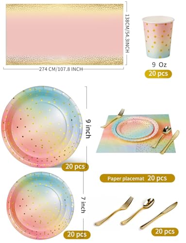 Image of Nkaiso 141Pcs Rainbow Paper Plates and Napkins Party Supplies for20