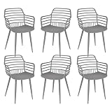 JIJIAN Sedie da Giardino Set da 6, Sedie per Esterno con Braccioli e Schienale, in Plastica PP con Gambe in Ferro, Portata 120 kg, per Balcone, Giardino, Terrazza, Grigio