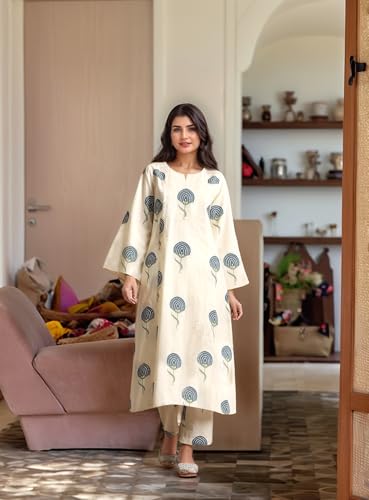 Image of ANNI Designer Women Rayon Viscose Regular Fit Printed Straight Kurta with Pant