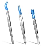 3 Stück Pinzette mit Gummispitzen Präzisionspinzette Antistatisch Edelstahl PVC-beschichtet Pinzetten set für DIY Kunsthandwerk Schmuckherstellung Labor Briefmarken Perlen Schmuck, Blau