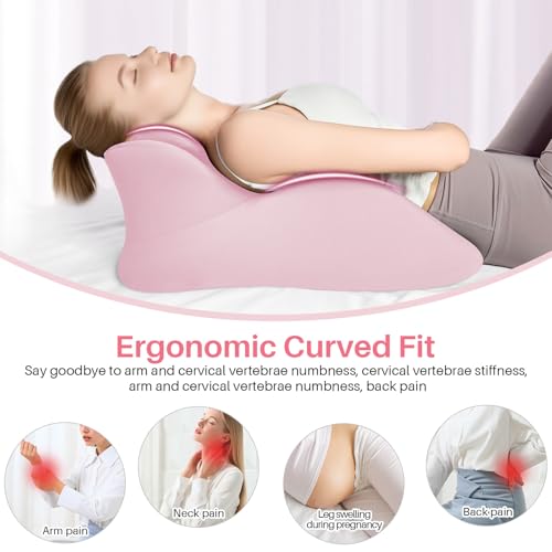 ele ELEOPTION Memory Foam Ergonomic Wedge Pillow Prone Reading Pillow for Bed Sofa Stomach Back and Neck Support Sitting Up with Removable Cover Leg Elevation for Sleeping and Relaxing Pink — view 5