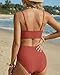 Amy Babe Women's High Waisted Bikini Sets Push Up Twist Front Spaghetti Straps Ruched Two Piece Swimsuit Bathing Suit Rust Red (X-Large)