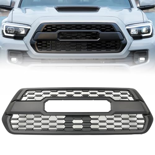 KAMDKI Matte Black Bumper Grille Assembly Fit for 2016-2023 Toyota Tacoma SR/SR5/TRD Bumper Grill Shell Front Upper Grille Hood Grill Accessories Without Letters