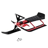 Snow Bike Sled, Ski Sled Racer Slider Board with Steering Wheel, Twin Brakes, Retractable Pull Rope,