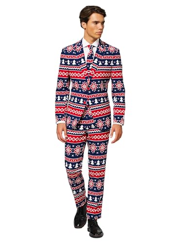 OppoSuits Fun Ugly Christmas Suits for Men – The Rudolph – Full Suit: Jacket, Pants & Tie Traje para Hombre, Nordic Noel, 56