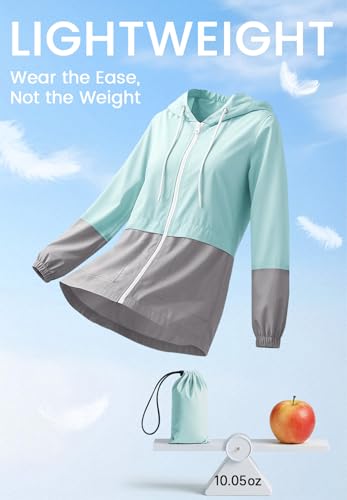 Zando Womens Rain Jacket with Hood - Packable Raincoat for Women Lightweight Rain Jacket Women Waterproof Windproof Windbreaker for Outdoor Travel Hiking Commute Walk Gifts Mint Green XL