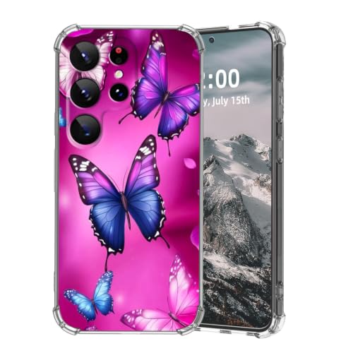SFJAXYOV for Samsung Galaxy S22 Ultra Case, Purple Blue Butterflies Slim Fit Phone Case, Shockproof Cover for Samsung Galaxy S22 Ultra 6.8"