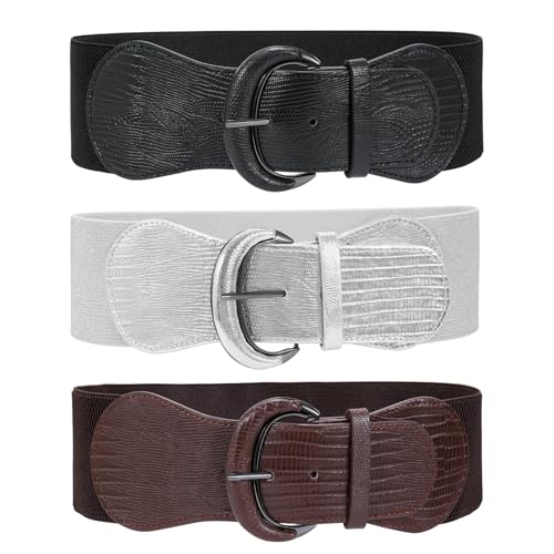 Image of WHIPPY 3 Pack 4 Pack Women Wide Elastic Waist Belt Vintage Stretchy Belt Waistband for Ladies Dresses