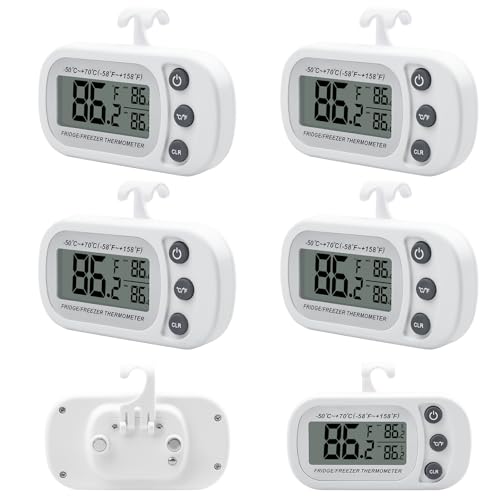 GOEDCH Termometro digitale Fridge: 6 pezzi, termometro digitale freezer con magnete e gancio, con display LCD e funzione Max Min, impermeabile, ideale per interni, ristoranti congelatore