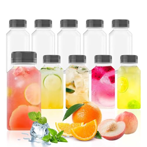 Goiio 5 Pieces 6 Ounce Plastic Juice Bottles, Clear Bulk Beverage Containers, for Smoothies, Juice Milk and Homemade Beverages