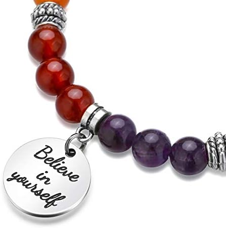 JSDDE Chakra Crystal Bead Bracelet Healing Gemstone Bracelet Yoga Stone Meditation Bracelets with Text Charm Christmas Gift