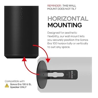 Sound Bass ERA 100 Wall Mount Bracket, Low Profile, Black, Twin Pack, Compatible with Sonos ERA100 & ERA 100 SL Speaker, Complete with All Fixing Hardware