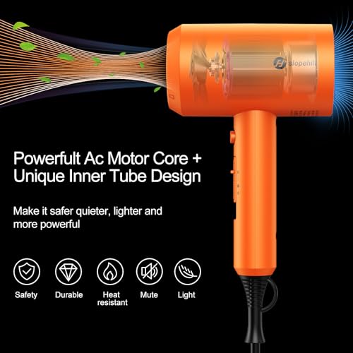 Image of Slopehill Professional Ionic Hair Dryer, Powerful 1800W Fast Drying Low Noise Blow Dryer with 2 Concentrator Nozzle 1 Diffuser Attachments for Home Salon Travel (Cosmic Orange)