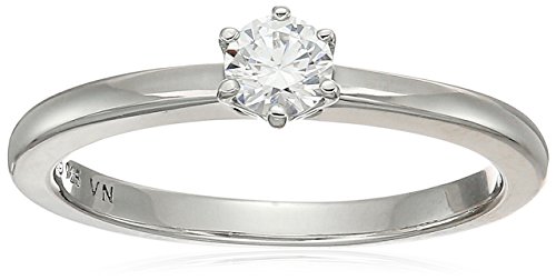 Amazon Collection Platinum-Plated Sterling Silver Swarovski Zirconia Round Cut Solitaire Ring, Size 8